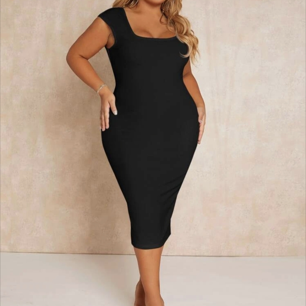 Plus square neck bodycon dress